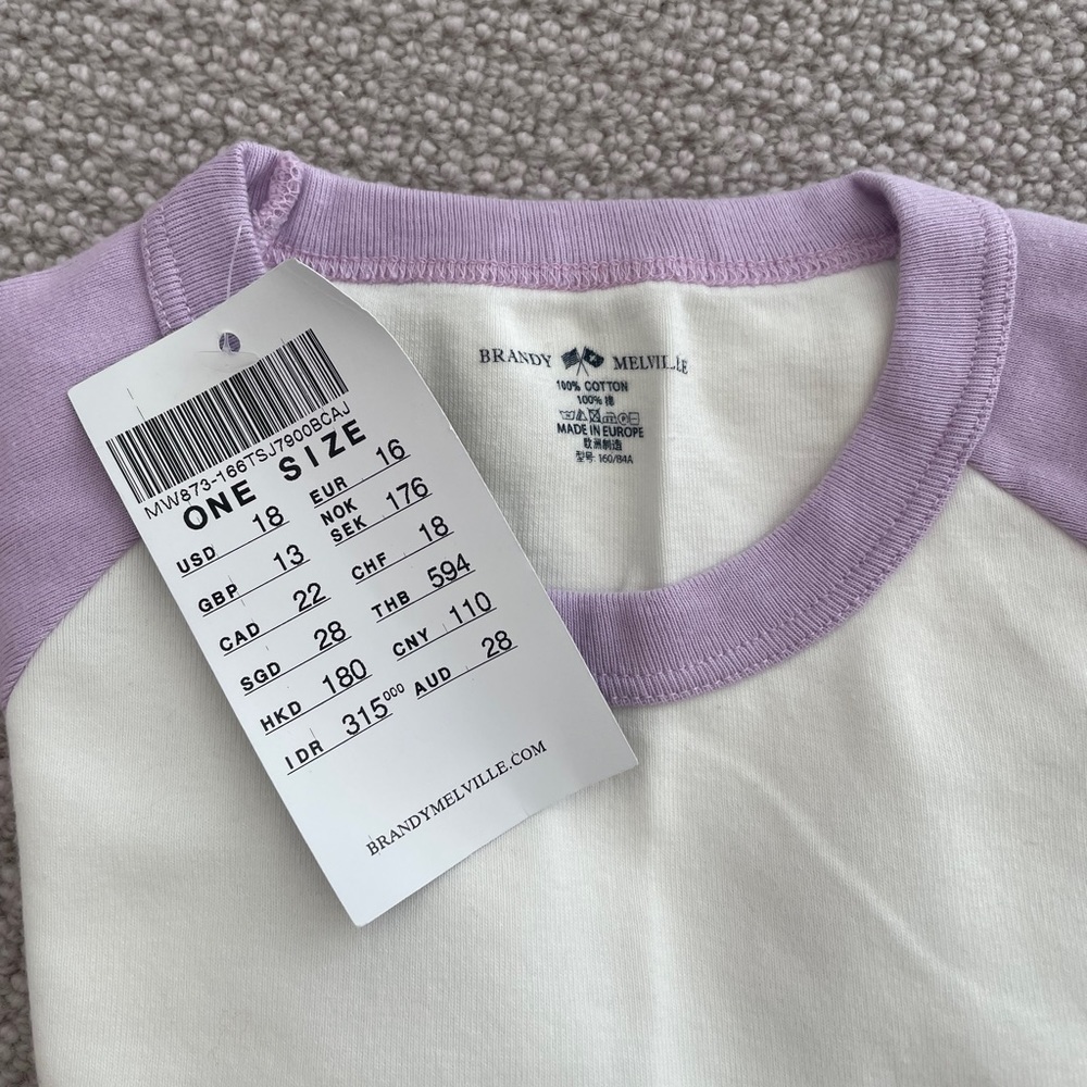 Brandy Melville cropped purple white tee - Picture 3 of 3